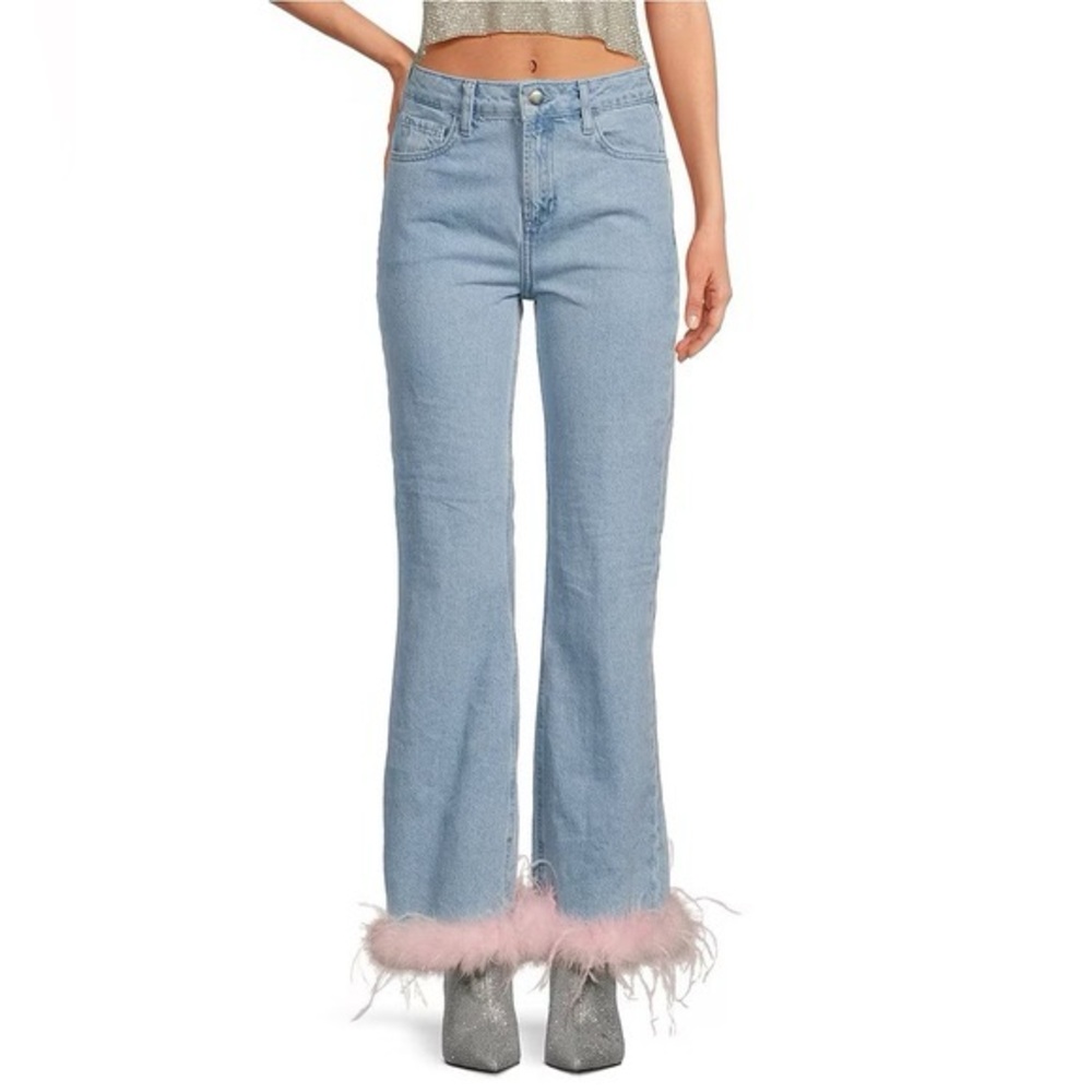 NWT Gianni Bini x Nastia Liukin Anna Feather Jeans Light Blue Pink Size 29